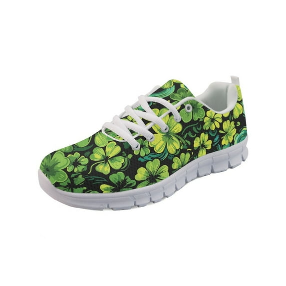 COEQINE Women Tennis Shoes Fashion Green Girls Sneakers Work Shoes Lightweight Mens Athletic Sneakers Footwear for St. Patrick's Day Travel Outdoor, Cute Green Clover