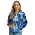 thumbnail image 1 of COEQINE Women's Bomber Jacket Zip Up Long Sleeve Varsity Shackets Lightweight Coat with Pockets, Stand Collar Loose Fit Casual Jacket Fall Winter Outfits, Small, Blue Sea Turtle Hibiscus, 1 of 7