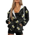 thumbnail image 1 of COEQINE Women's Fashion Hoodie Oversized Full Zipper Sweatshirts Bee Black Pattern Long Sleeve Casual Wear Soft Lightweight Jacket Fall Y2K Outfits Tops with Pockets, XL, 1 of 7