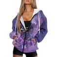 thumbnail image 1 of COEQINE Women's Fashion Hoodie Oversized Long Sleeve Sweatshirts Dachshund Rose and Butterfly Purple Print Full Zipper Jacket Long Sleeve Casual Wear with Pockets, 3XL, 1 of 7