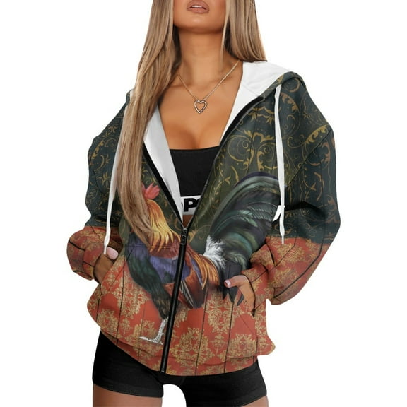 COEQINE Women's Fashion Hoodie Oversized Long Sleeve Sweatshirts Dachshund Rose and Butterfly Purple Print Full Zipper Jacket Long Sleeve Casual Wear with Pockets, M