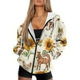 thumbnail image 1 of COEQINE Women's Full Zip Up Hoodie Oversized Sweatshirts Horse Cow Chicken Print Fashion Jacket Long Sleeve Sunflower Pattern Casual Wear Fall Winter Outfits Tops with Pockets, M, 1 of 7