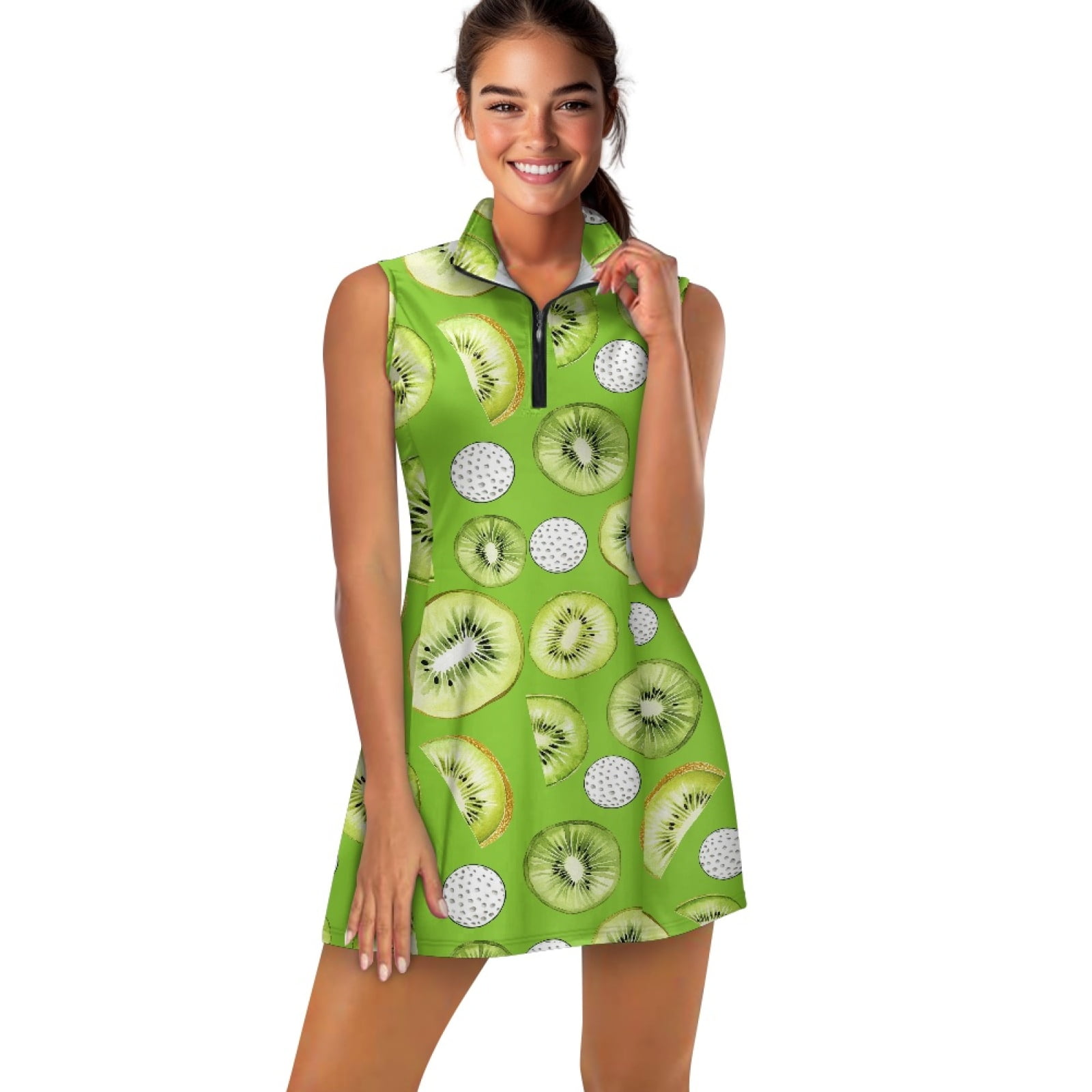 COEQINE Women's Golf Dress Quick Dry Sleeveless Lightweight Athletic Dresses  with Shorts 2 Pockets Golf Ball and Kiwi Fruit Green Print 2 Pieces  Washable Workout Outfits, S - Walmart.com