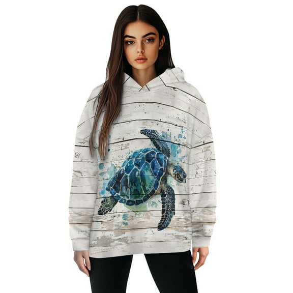 COEQINE Women's Hoodies Tops Long Sleeves Pullover Sweatshirts Oversized Printing Fashion Y2K Soft Fit Casual Wear Cozy Loose Sea Turtle Lightweight Hooded Sweatshirt Outfits, S