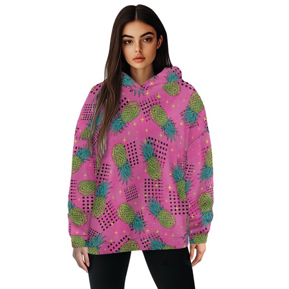 COEQINE Women's Hoodies Tops Sweatshirts Pullover Oversized Lightweight Soft Fashion Y2K Crewneck Fit Long Sleeves Pineapple Purple Casual Wear Hooded Sweatshirt Outfits Clothes, M