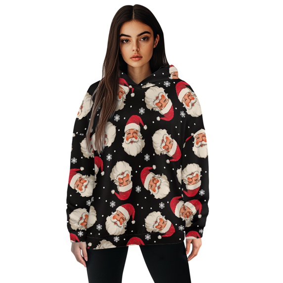 COEQINE Women's Hoodies Tops Sweatshirts Pullover Oversized Loose Crewneck Fit Soft Fashion Y2K Long Sleeves Casual Wear Christmas Santa Claus Black Lightweight Outfits Clothes, M