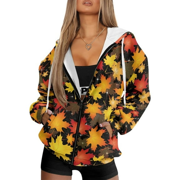 COEQINE Women's Long Sleeve Hoodie Oversized Sweatshirts Lemon and Flower Green Print Fashion Casual Wear Full Zipper Y2K Jacket Fall Outfits Tops with Pockets, 2XL