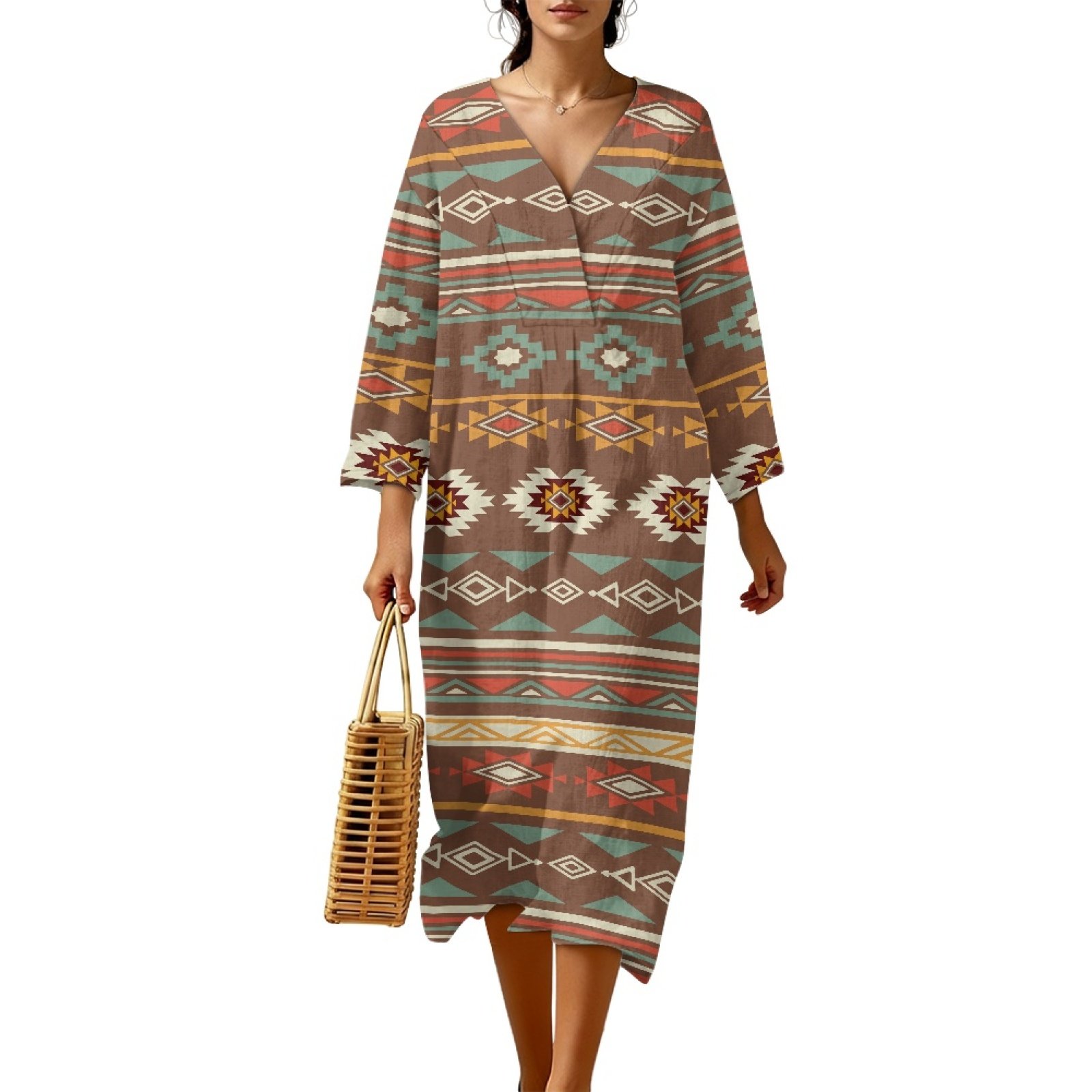 Polyester Sundress COEQINE Women's Shift Dress Loose Flowy A Line 3/4 Sleeve Day Dress ...