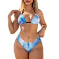 thumbnail image 1 of COEQINE Women's Triangle Bathing Suit Padded Top Removable Pad Halter String High Leg Bottoms Bikini Set Dark Blue Tie-Dye Cheeky Sexy 2 Piece Beachwear for Surfing, XL, 1 of 7