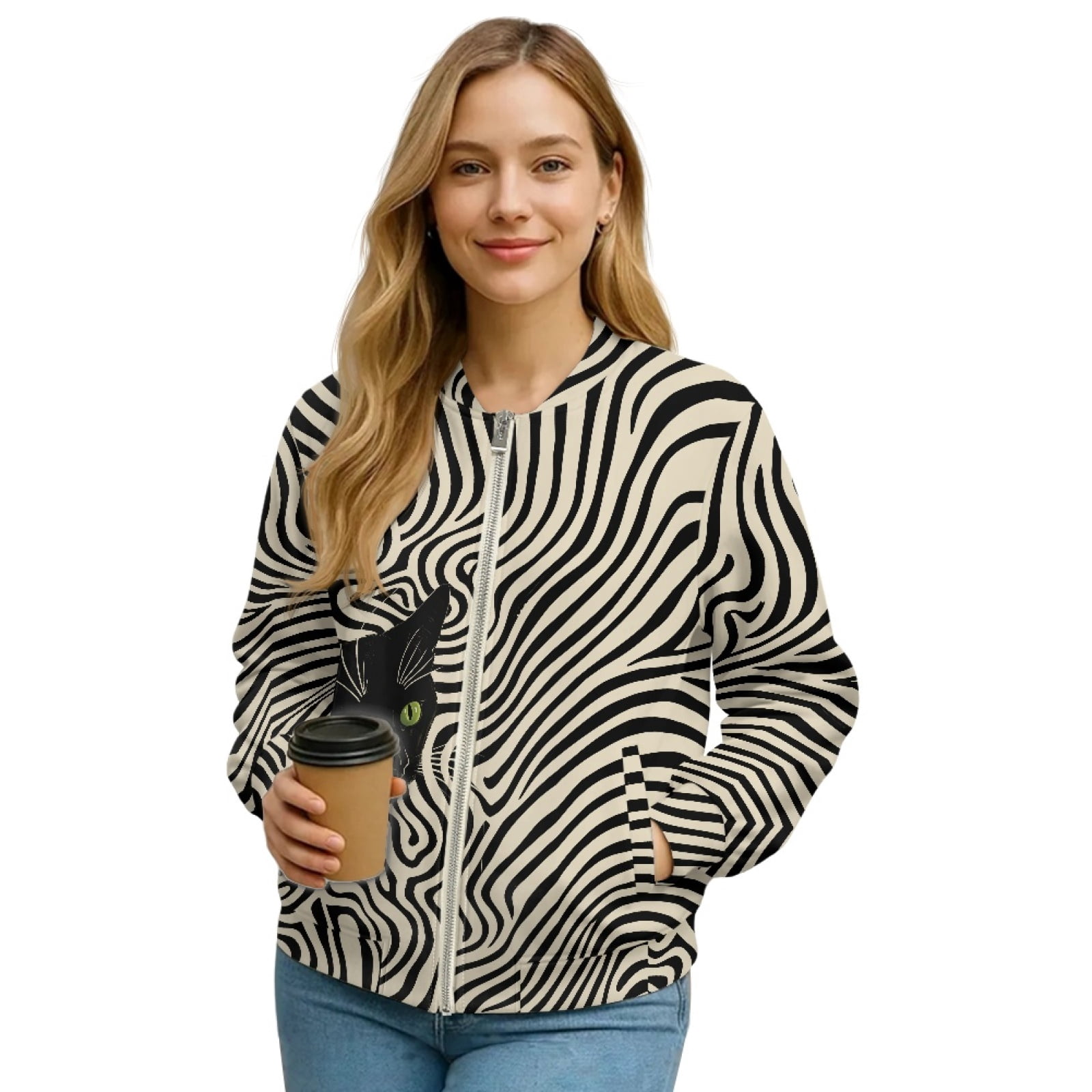 LONG CASUAL JACKET WITH POCKETS COOL FOR CATS