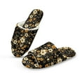 thumbnail image 1 of COEQINE Womens Fuzzy Slippers House Shoes Open Toe Indoor Slippers Soft Lightweight Quiet Fluffy Slides Machine Washable Footwear for Ladies Her, Yellow Floral Bee Print, 42-43, 1 of 7