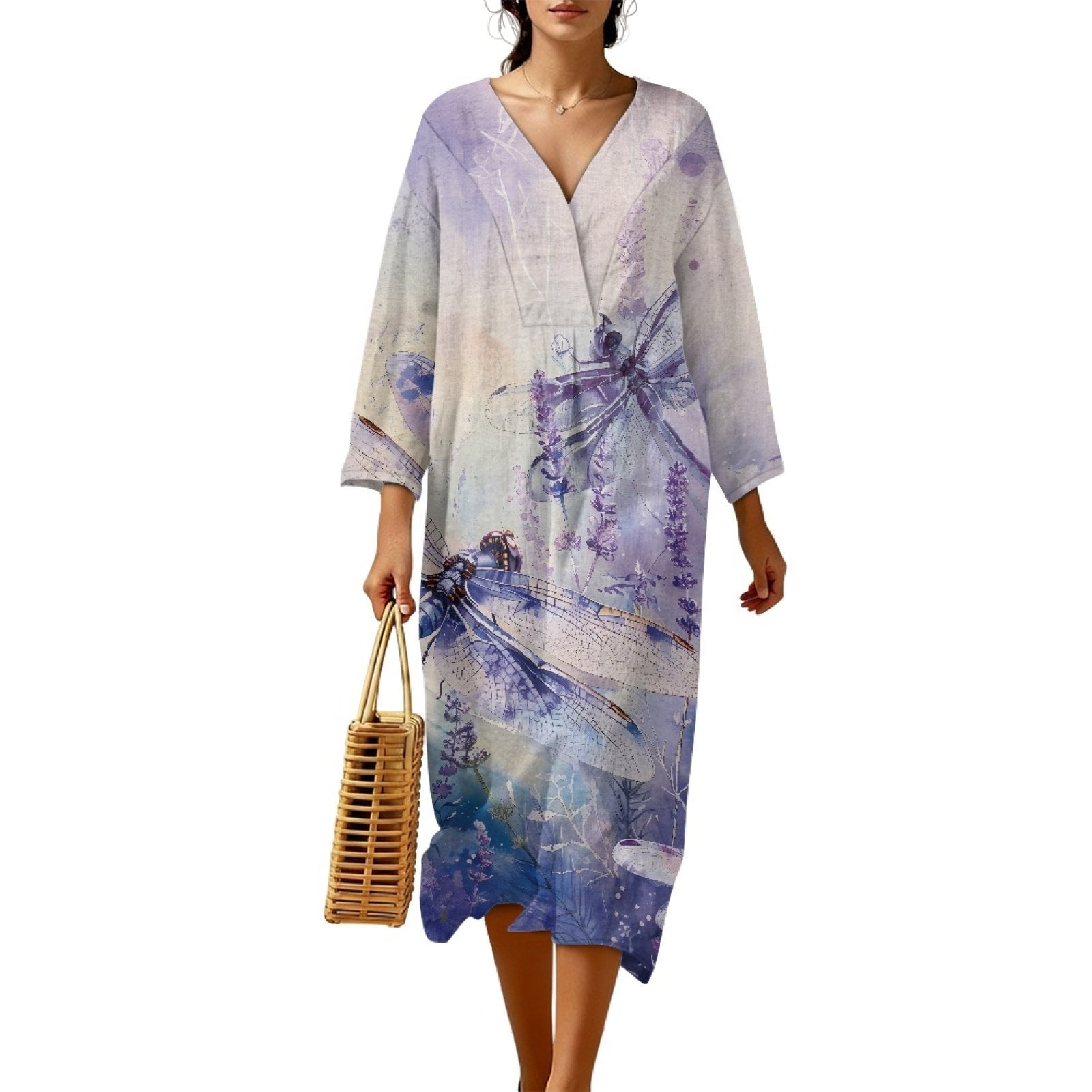 Eva Dress Crew Neck 3/4 Sleeve Midi Length Cotton Musola (Heart Manor)