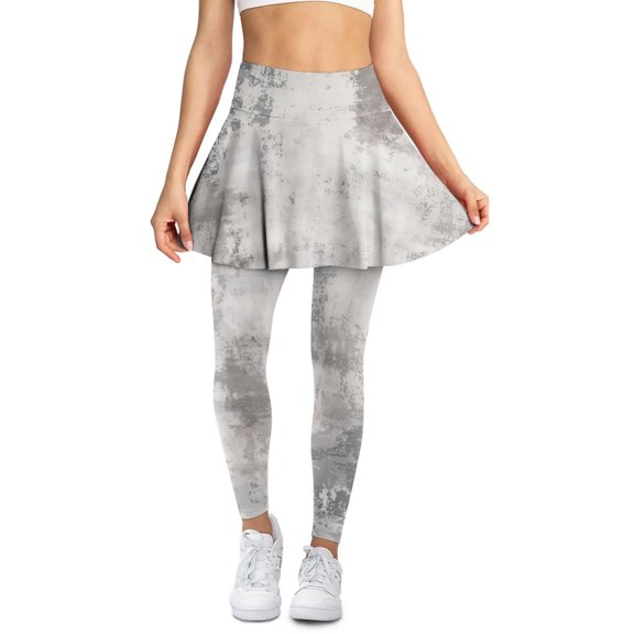 COEQINE Yoga Skirted Legging with Pockets for Women Gray Gradient Pattern Fashion Comfy Golf Pickleball Leggings Ruffle Pleated Tennis Skirts with Leggings, M