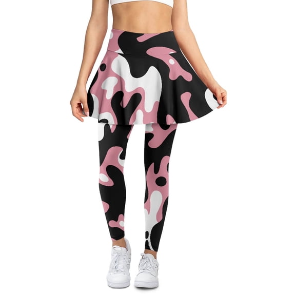 COEQINE Yoga Skirted Legging with Pockets for Women Moisture-Wicking Breathable Leggings with Skirts Pink Camouflage Print Elastic High Waist Golf Pickleball Leggings, M