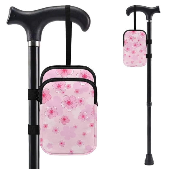 COEQINE Zippered Crutch Bag Broken Leg Crutch Bag Lovely Cherry Blossom Forearm Crutch Storage Organizer, Walking Cane Pouch, Lightweight Organizer Pouch, for Women Men