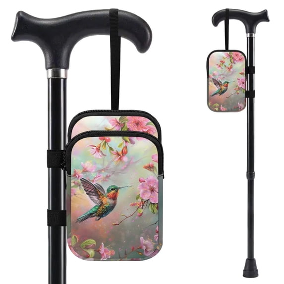 COEQINE Zippered Crutch Bag Broken Leg Crutch Bag Retro Hummingbird Floral Forearm Crutch Storage Organizer, Walking Cane Pouch, Lightweight Organizer Pouch, for Women Men