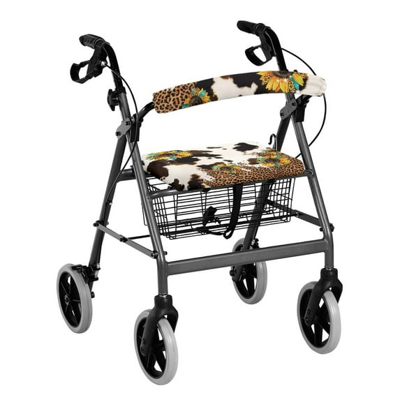COEQNE Sunflower Cow Pattern Comfortable Rollator Seat Set 2 Pack Rest Covers Washable Dust Cover Set for Rollator Walker with Seat Accessories Decor and Easy to Install