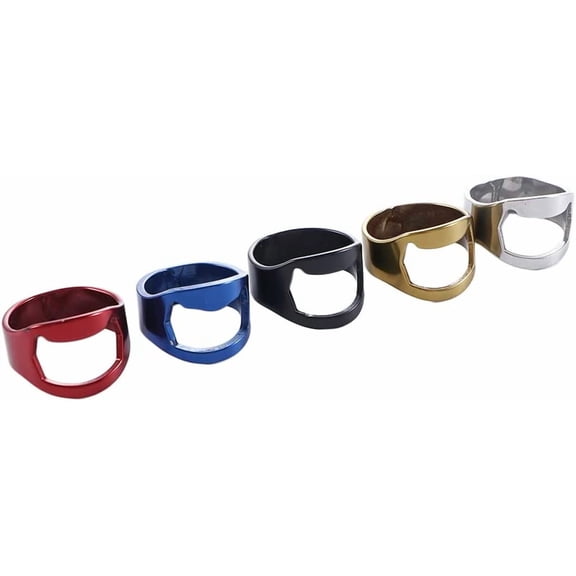 COEQWD-5 Pack Beer Opener Ring Stainless Steel Beer Bottle Opener Finger Ring Corkscrew Bar Tool for Women Men Home Party Use, 22mm