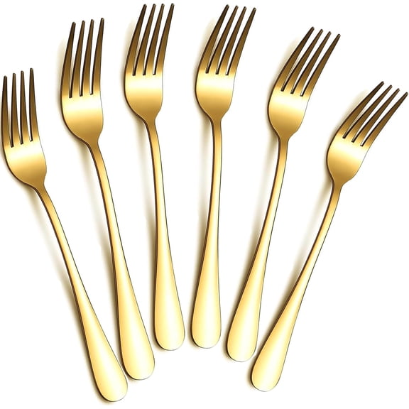 COEQWD-Dinner Forks Set, 8 Inch Set of 6 Gold Food Grade Stainless Steel Forks, Table Forks, Cutlery Forks, Mirror Finish, Dishwasher Safe, Use for Home, Kitchen or Restaurant