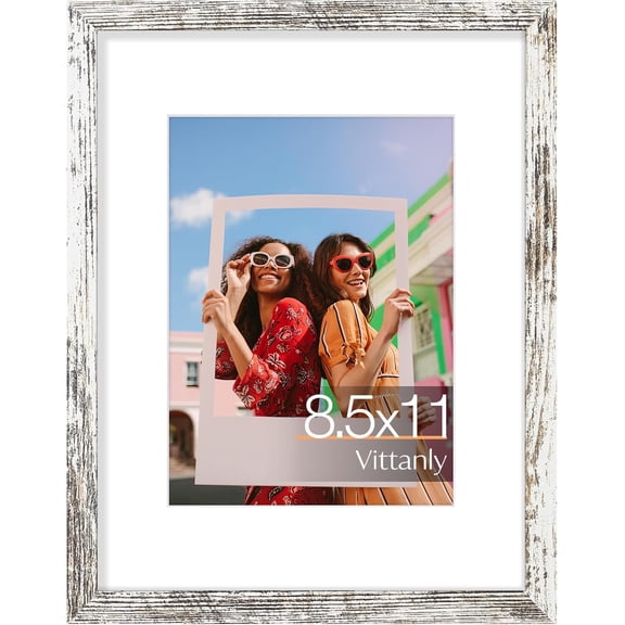 COEQWD-Diploma Frame, Material with Shatter Resistant Plexiglass, Display Pictures 6x8 with Mat or 8.5x11 without Mat, 8.5x11 Picture Frame for Wall or Table Top Display, Distressed White, 1 Pack