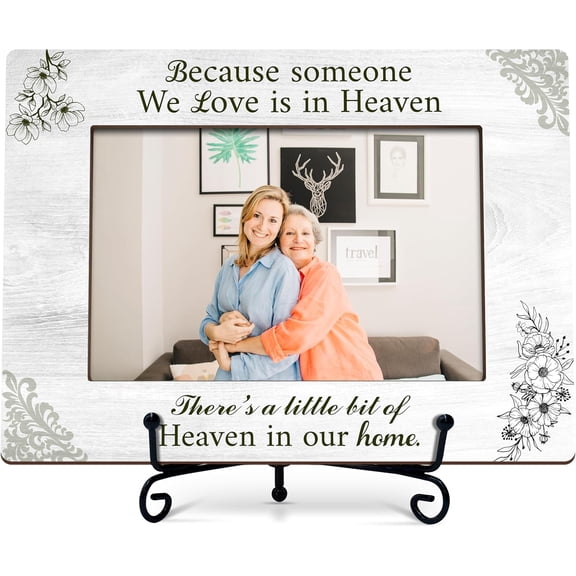 COEQWD-Memorial Picture Frame, In Loving Memory Wood Photo Frame With Stand, Remembrance Sympathy Gifts For Loss Of Loved One, Funeral Bereavement Gifts, Because Someone We Love Is In Heaven Frame -e