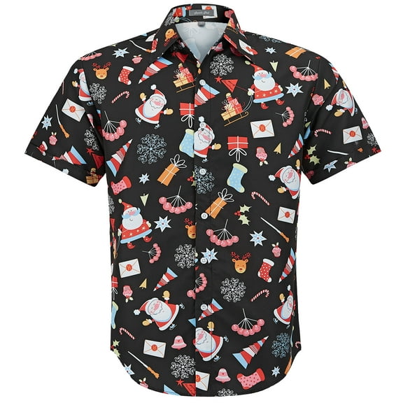 COEVALS CLUB Men's Christmas short-sleeved shirt 01 Black Large