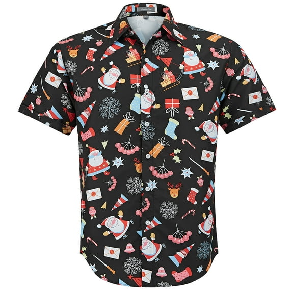 COEVALS CLUB Men's Christmas short-sleeved shirt 01 Black Medium