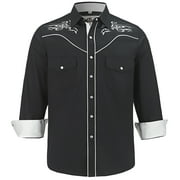 COEVALS CLUB Mens Embroidered Western Cowboy Long Sleeve Pearl Snap Two Pockets Casual Button up Shirts Black 1-01 X-Large