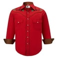 thumbnail image 1 of COEVALS CLUB Men's Embroidered Western Cowboy Long Sleeve Pearl Snap Two Pockets Casual Button up Shirts Red 2-04 3X-Large, 1 of 7