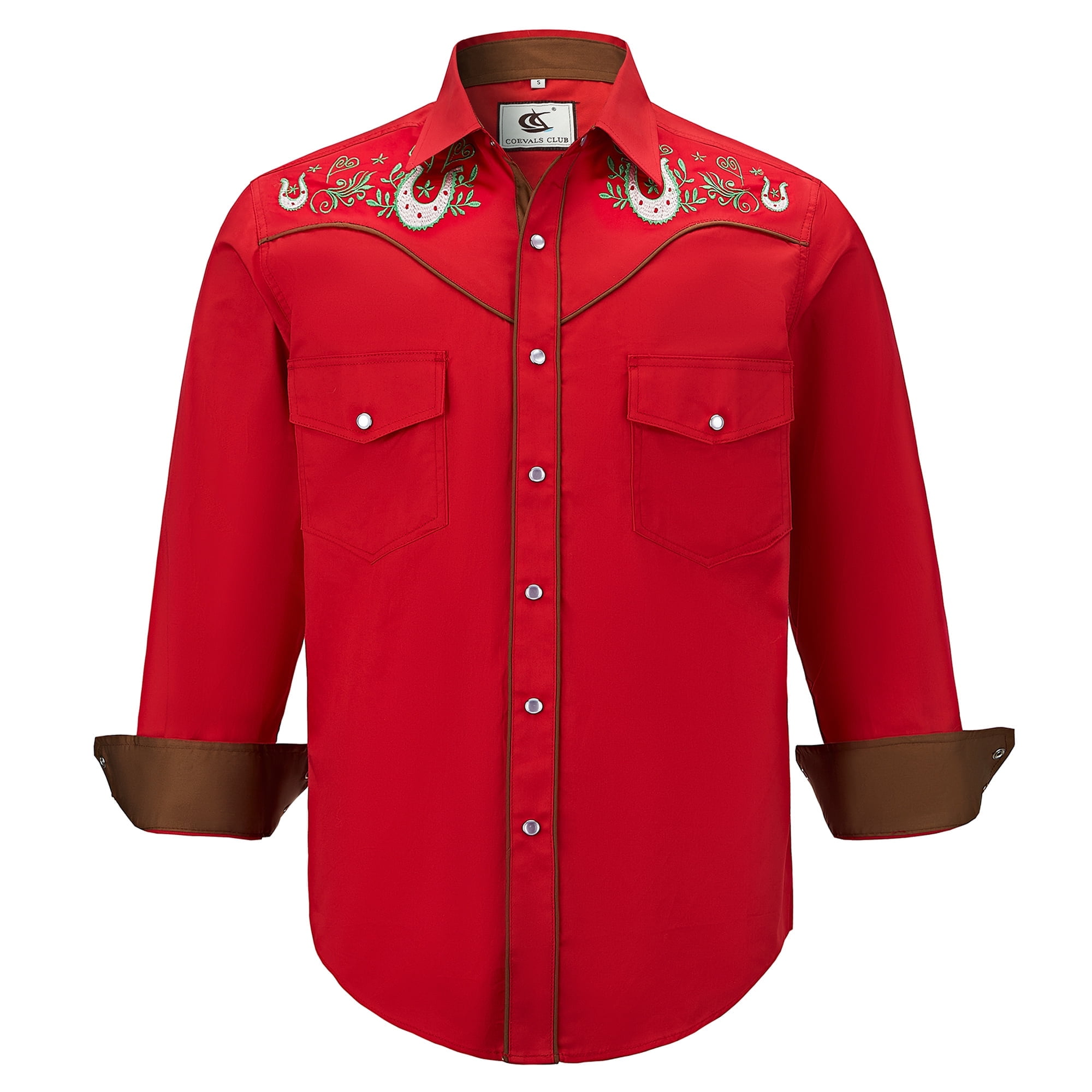 COEVALS CLUB Men's Embroidered Western Cowboy Long Sleeve Pearl