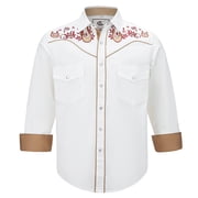 COEVALS CLUB Men's Embroidered Western Cowboy Long Sleeve Pearl Snap Two Pockets Casual Button up Shirts White 3-02 3X-Large