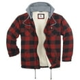 thumbnail image 1 of COEVALS CLUB Men's Flannel Hooded Jacket Shacket Sherpa Quilted Lined Casual Button up Snap Premium Jacket Shirts 01 Red Black Medium, 1 of 8