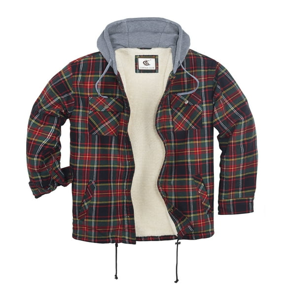 COEVALS CLUB Men's Flannel Hooded Jacket Shacket Sherpa Quilted Lined Casual Button up Snap Premium Jacket Shirts 14 Dark Green 3X-Large