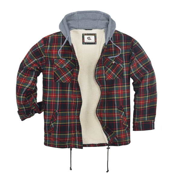 COEVALS CLUB Men's Flannel Hooded Jacket Shacket Sherpa Quilted Lined Casual Button up Snap Premium Jacket Shirts 14 Dark Green XX-Large