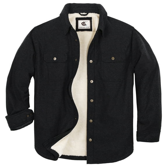 COEVALS CLUB Men's Flannel Jacket Shacket Sherpa Quilted Lined Casual Button up Snap Premium Jacket Shirts 11 Black 3X-Large