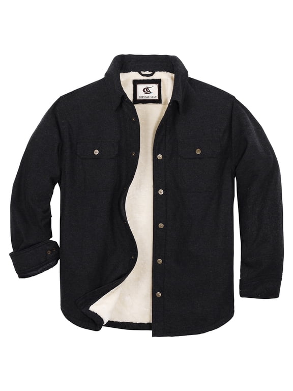 Men's Flannel Jacket Shacket Sherpa Quilted Lined Casual Button up Snap Premium Jacket Shirts 11 Black X-Large