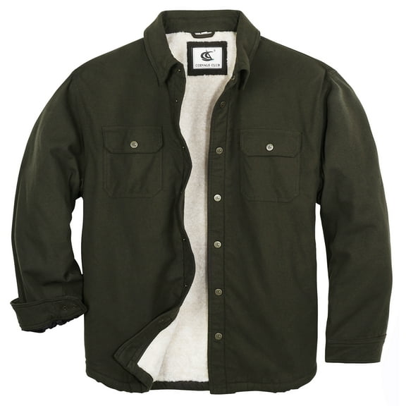 COEVALS CLUB Men's Flannel Jacket Shacket Sherpa Quilted Lined Casual Button up Snap Premium Jacket Shirts 12 Army Medium