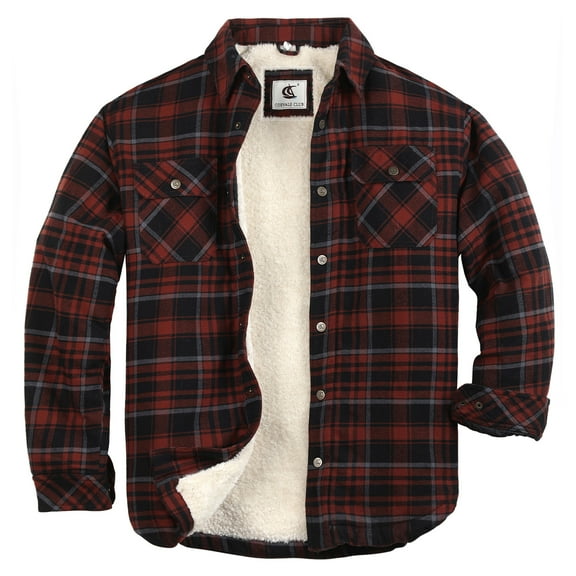 COEVALS CLUB Men's Flannel Jacket Shacket Sherpa Quilted Lined Casual Button up Snap Premium Jacket Shirts 55 Russet Brown Black XX-Large