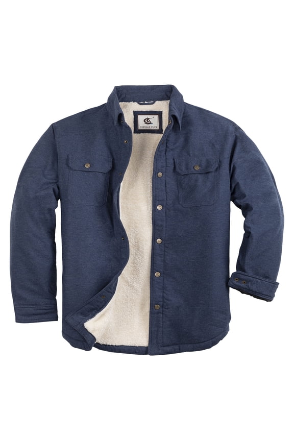 Men's Flannel Jacket Shacket Sherpa Quilted Lined Casual Button up Snap Premium Jacket Shirts 60 Navy Blue Large