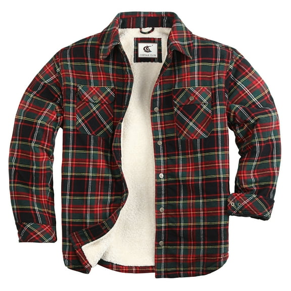 COEVALS CLUB Men's Flannel Jacket Shacket Sherpa Quilted Lined Casual Button up Snap Premium Jacket Shirts 64 Dark Green Large