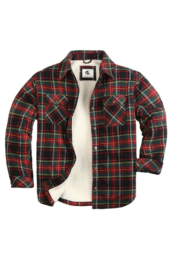 Men's Flannel Jacket Shacket Sherpa Quilted Lined Casual Button up Snap Premium Jacket Shirts 64 Dark Green Small