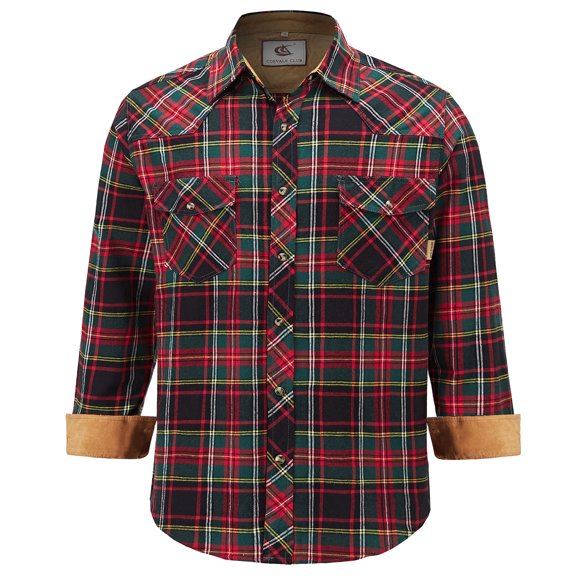COEVALS CLUB Men's Flannel Western Pearl Sanp Button Two Chest Pockets Work Long Sleeve Shirts 14 Dark Green XX-Large