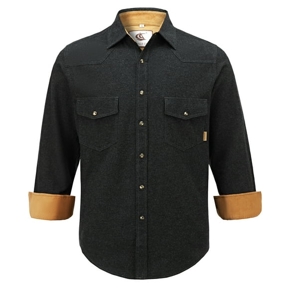 COEVALS CLUB Men's Flannel Western Pearl Sanp Button Two Chest Pockets Work Long Sleeve Shirts 17 Black XX-Large