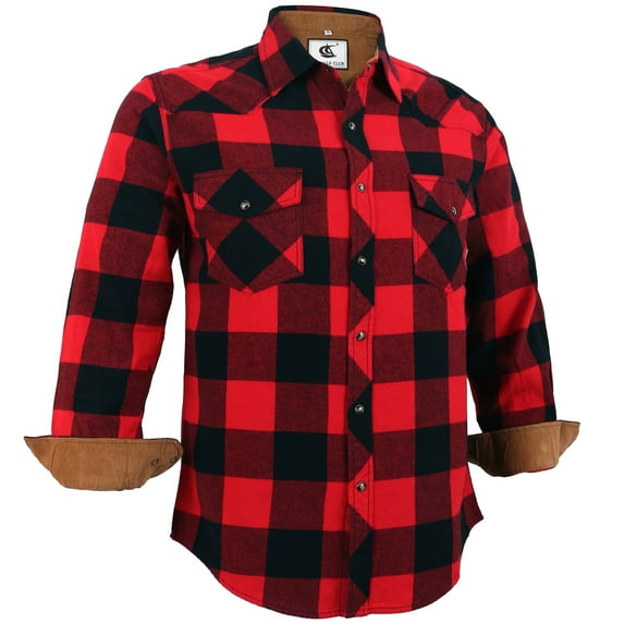 COEVALS CLUB Men's Flannel Western Pearl Snap Corduroy Lined Plaid Work Long Sleeve Shirts 01 Red Black Medium