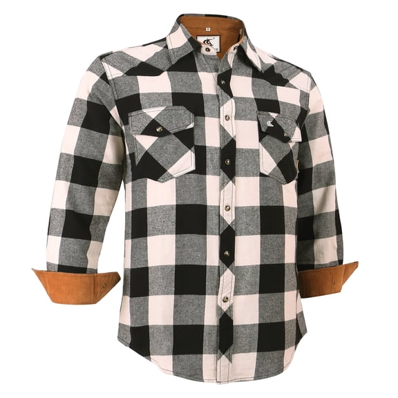 COEVALS CLUB Men's Flannel Western Pearl Snap Corduroy Lined Plaid Work Long Sleeve Shirts 02 White Black Large