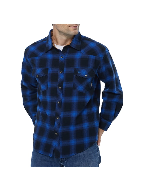 Men's Flannel Western Pearl Snap Corduroy Lined Plaid Work Long Sleeve Shirts 03 Blue Black 3X-Large