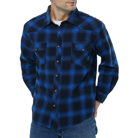 COEVALS CLUB Men's Flannel Western Pearl Snap Corduroy Lined Plaid Work Long Sleeve Shirts 03 Blue Black X-Large