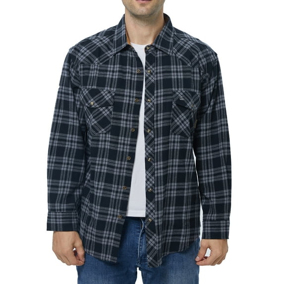 COEVALS CLUB Men's Flannel Western Pearl Snap Corduroy Lined Plaid Work Long Sleeve Shirts 09 Gray Black Large