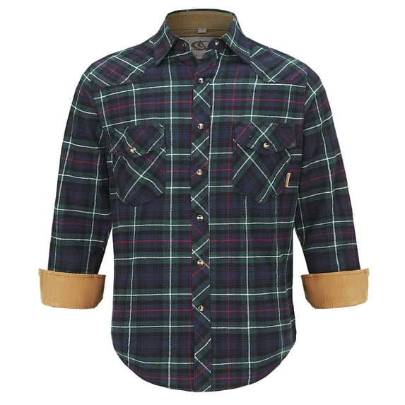 COEVALS CLUB Men's Flannel Western Pearl Snap Corduroy Lined Plaid Work Long Sleeve Shirts 11 Dark Green Black XX-Large