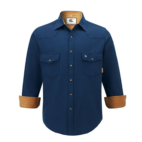 COEVALS CLUB Men's Flannel Western Pearl Snap Corduroy Lined Plaid Work Long Sleeve Shirts 16 Navy Small